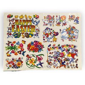 Vintage Easter Window Clings 90s Static Cling Easter Egg Bunny Flower Decor